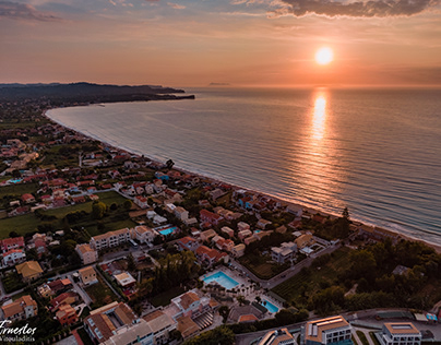 Acharavi Corfu sunset aerial view