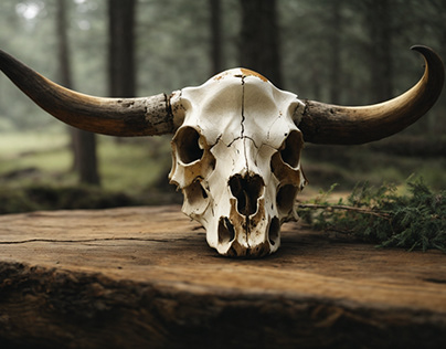 Cow Skull on Wood Render