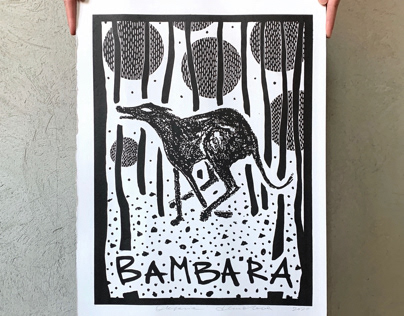 Linocut prints for Bambara band
