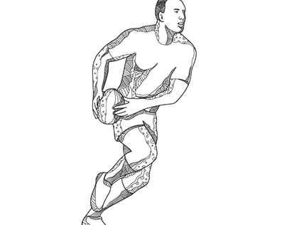 Rugby Player Passing Ball Doodle Art