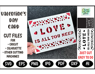 Valentine's Card. SVG template. Paper cutting. Cricut.