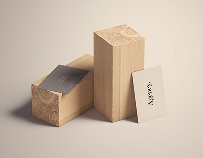 Business Cards on wood block - PSD
