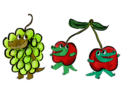 Fruit costume crocodile character illustrations