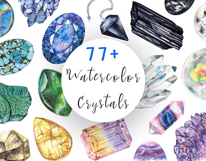 Watercolor crystals & chakra stones