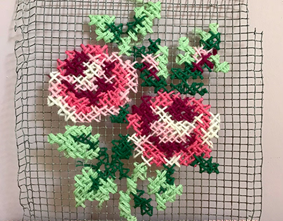 Cross Stitch Roses on Metal Grid