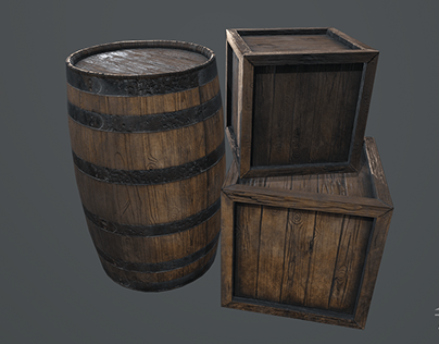 Project thumbnail - Low Poly Barrel & Crate