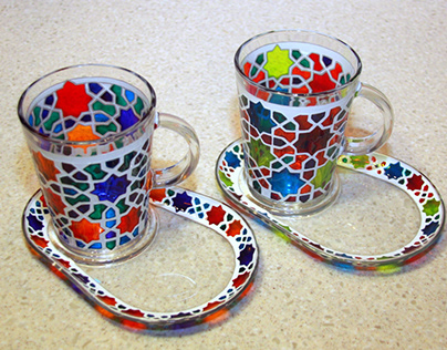 Hand painted coffee mugs,cup and saucer set.