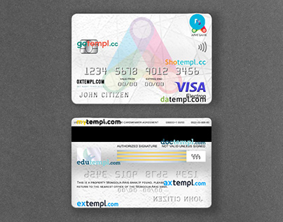 Mongolia Arig Bank visa electron card template