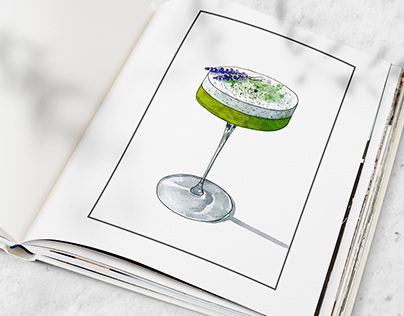 Green cocktail food illustration for bartender