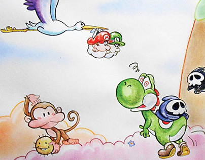Watercolor and pastel - Yoshi's island