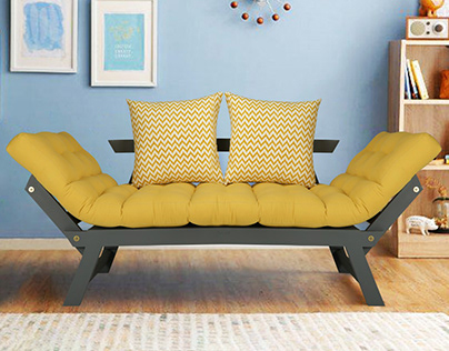 Grey Engineered Wood Double Futon Sofa Cum Bed
