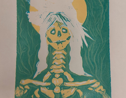 "A Study in Death"; reductive color relief print