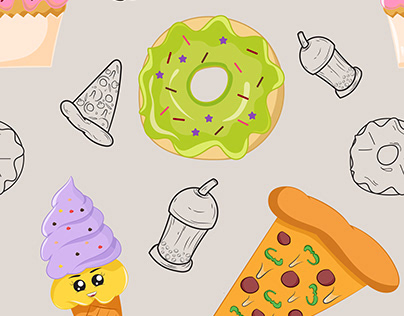 junk food cartoon seamless pattern