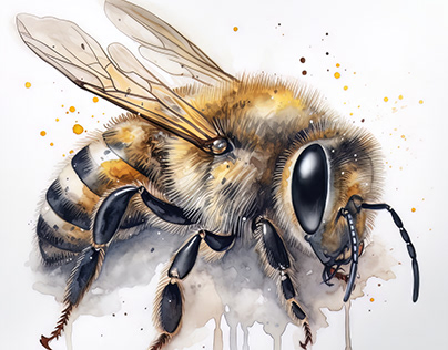 Bee Animal Portrait Watercolor Painting