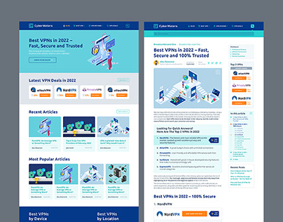Project thumbnail - CyberWaters. Affiliate marketing blog UX/UI design