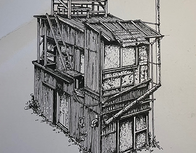 Sketch of an old Japanese house