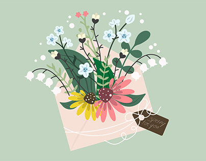 Spring flowers postcard letter design