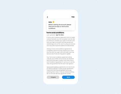 Terms and conditions screen design