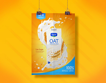 Oatmeal milk realistic poster as advertising