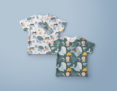 Ocean Child Pattern and Illustration Set Design