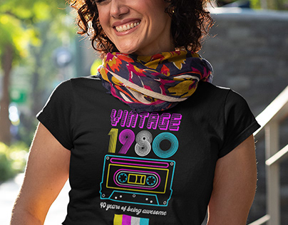 Vintage Birthday T-shirt Design 1980