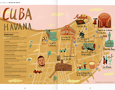 Cuba map illustration for Kiann magazine