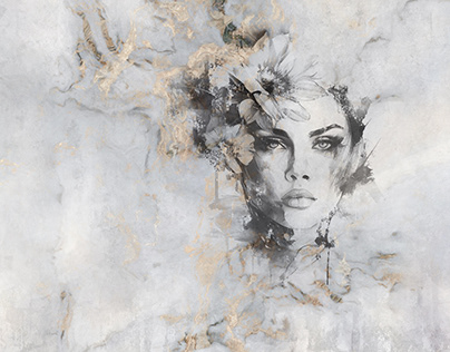 Spectacular woman face on marble wall