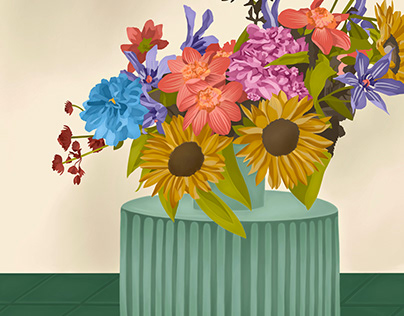 Asymmetrical Floral Vase Illustration