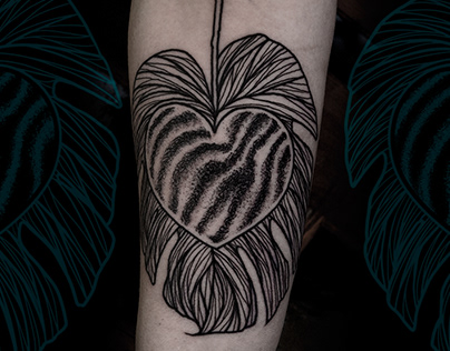 Monstera wood grain leaf tattoo