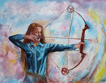 Girl Aiming with Bow and Arrow