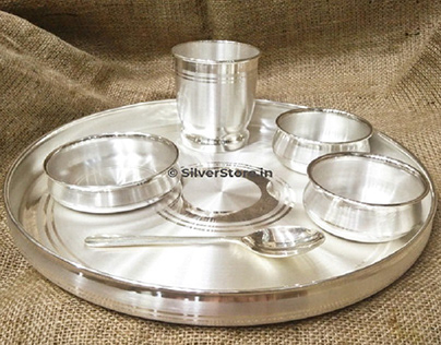 999 Pure Silver Dinner Set / Thali Set