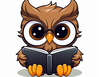 Cute owl reading book