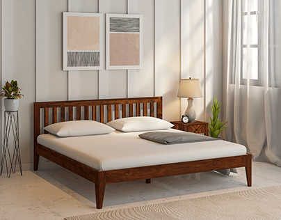 Luxy Low Sheesham Wood Bed Without Box Storage