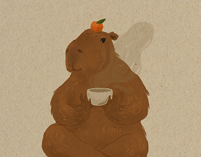 Capybara enjoying some tea – illustration