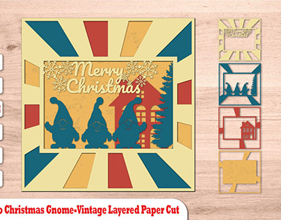 Retro Christmas Gnome - Vintage Layered Paper cut