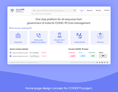 Homepage design concept for COVIDFYI Project