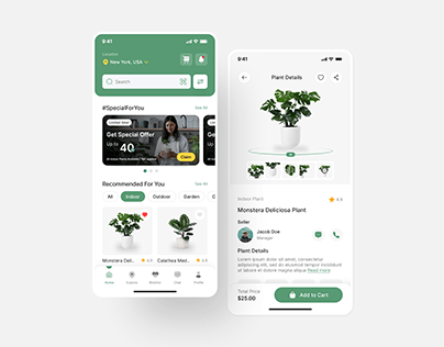 Plant Shop Ecommerce Mobile App UIUX Design | Figma