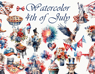 4th of July Watercolor Clipart