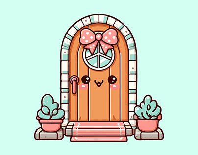 a cute door vector art illustration.