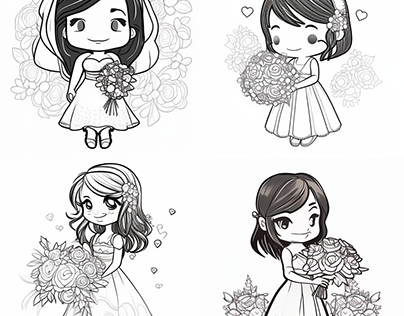 Chibi Bride & Bridesmaids Coloring Page Idea