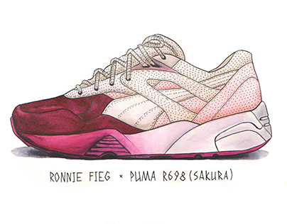 Sneaker illustration (Puma R698 sakura / Ronnie Fieg)