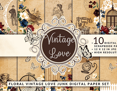 Floral Vintage Love Junk Digital Paper Set