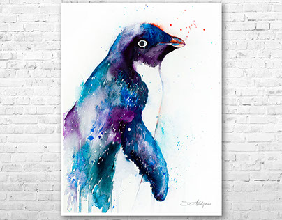 Adelie penguin watercolor painting by Slaveika Aladjova