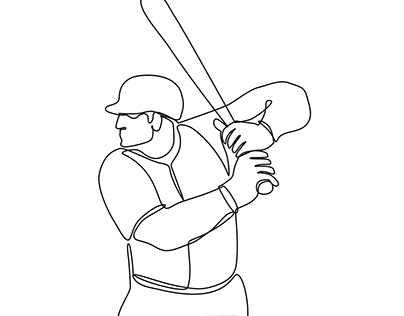 Baseball Player Batting Continuous Line