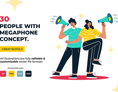 30 People with Megaphone concept vector illustrations