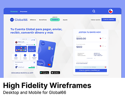 High Fidelity Wireframes for Desktop & App