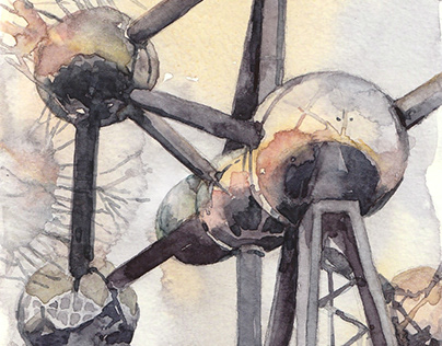 Atomium, Brussels. Watercolor sketch.
