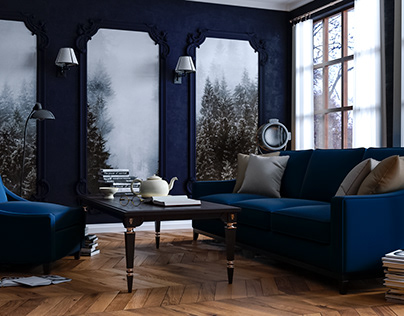 Interior design in blue tones