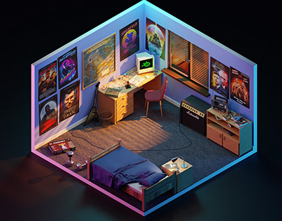 3D 80's room diorama
