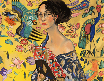 Self portrait as Lady with a Fan by Klimt